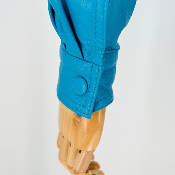 Vintage Lillie Rubin Exclusive Genuine Leather Turquoise Blue Bomber Jacket - Picture 7 of 9